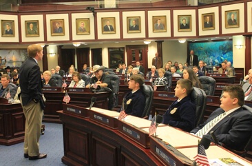 Florida Commissioner of Agriculture Adam Putnam greets Florida Farm Bureau grassroots members at the capitol.